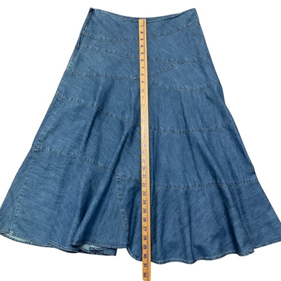 Lauren Jeans Co Denim Midi 100% Cotton Blue Patched Paneled Design Y2K Boho - Picture 9 of 11